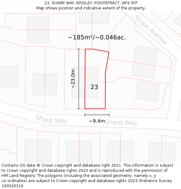 23, SHARP WAY, KINSLEY, PONTEFRACT, WF9 5FF: Plot and title map