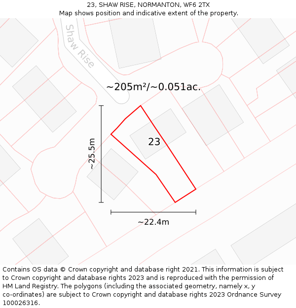 23, SHAW RISE, NORMANTON, WF6 2TX: Plot and title map