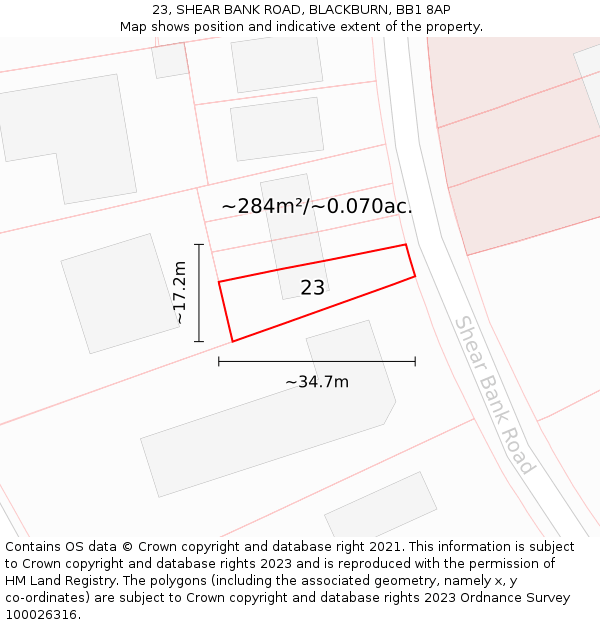 23, SHEAR BANK ROAD, BLACKBURN, BB1 8AP: Plot and title map