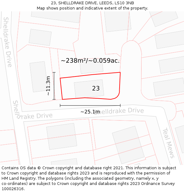 23, SHELLDRAKE DRIVE, LEEDS, LS10 3NB: Plot and title map