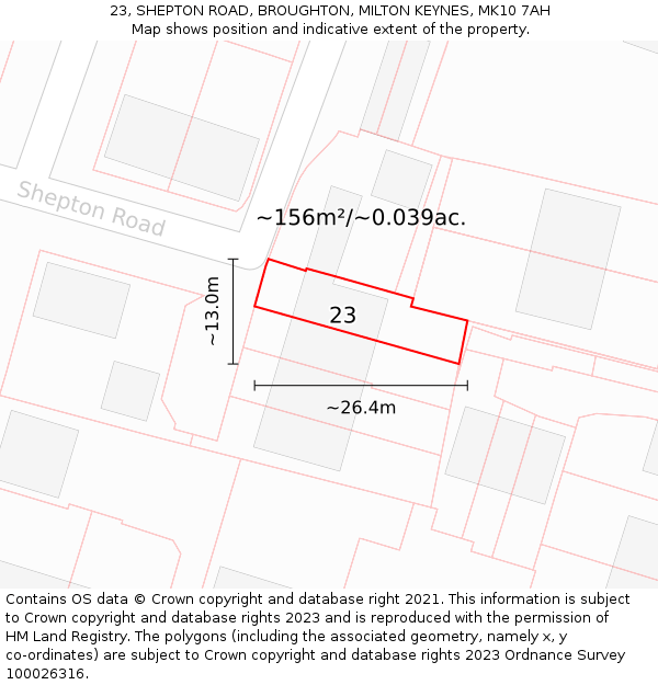 23, SHEPTON ROAD, BROUGHTON, MILTON KEYNES, MK10 7AH: Plot and title map