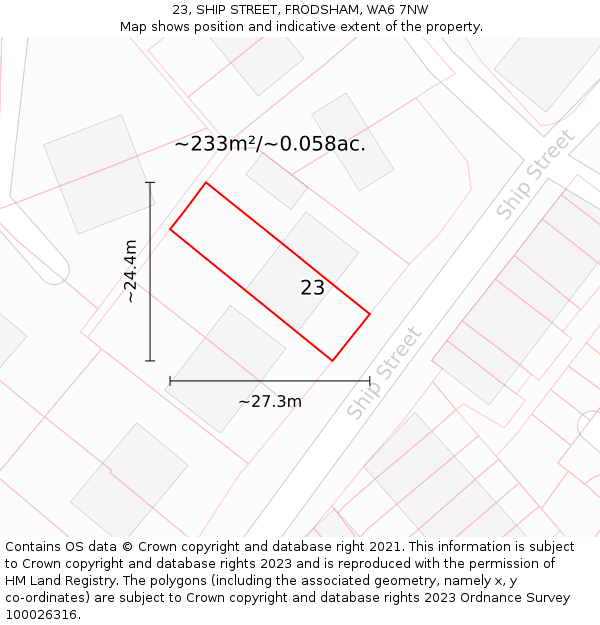 23, SHIP STREET, FRODSHAM, WA6 7NW: Plot and title map