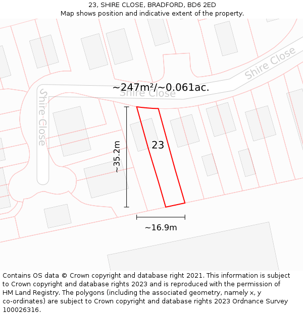 23, SHIRE CLOSE, BRADFORD, BD6 2ED: Plot and title map