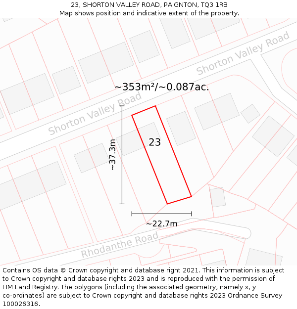 23, SHORTON VALLEY ROAD, PAIGNTON, TQ3 1RB: Plot and title map