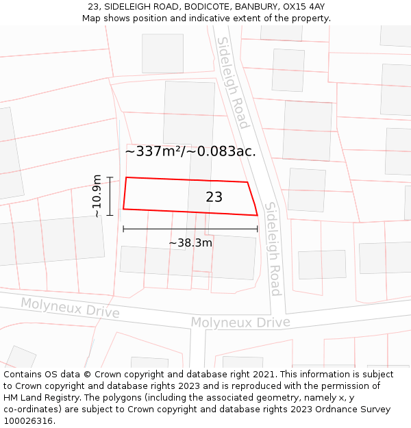 23, SIDELEIGH ROAD, BODICOTE, BANBURY, OX15 4AY: Plot and title map