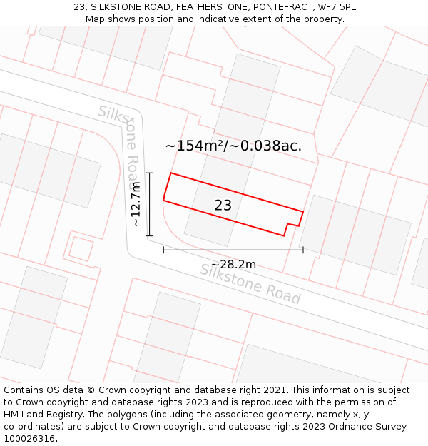 23, SILKSTONE ROAD, FEATHERSTONE, PONTEFRACT, WF7 5PL: Plot and title map