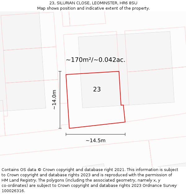 23, SILURIAN CLOSE, LEOMINSTER, HR6 8SU: Plot and title map
