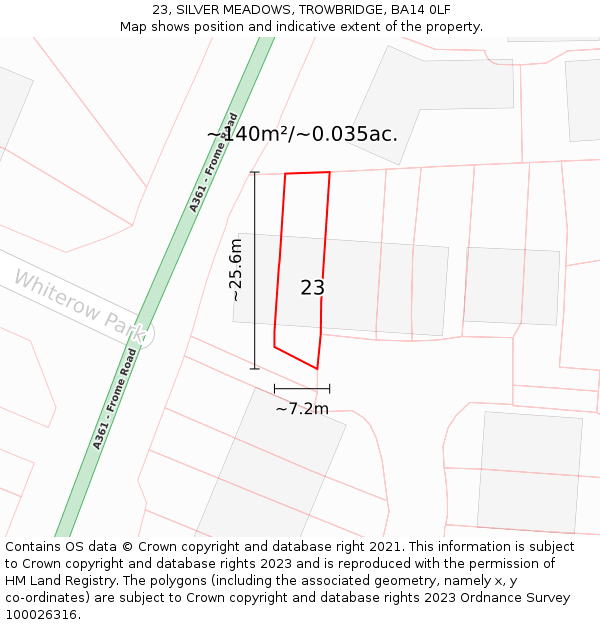 23, SILVER MEADOWS, TROWBRIDGE, BA14 0LF: Plot and title map