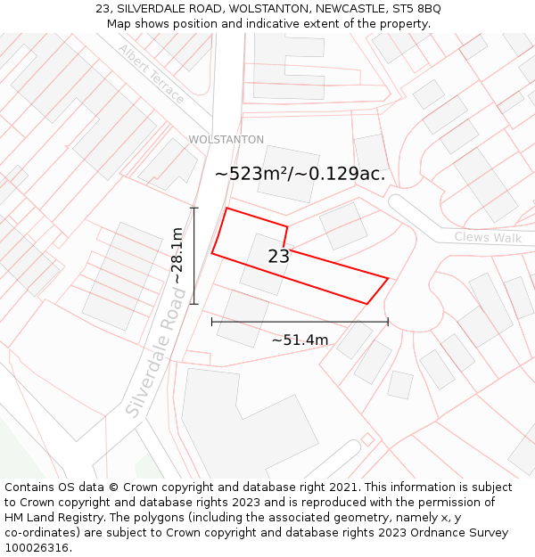 23, SILVERDALE ROAD, WOLSTANTON, NEWCASTLE, ST5 8BQ: Plot and title map
