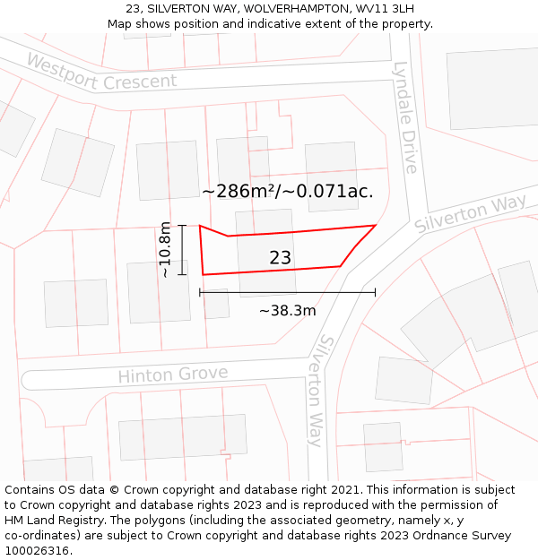 23, SILVERTON WAY, WOLVERHAMPTON, WV11 3LH: Plot and title map