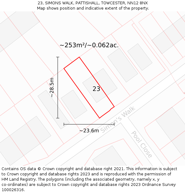 23, SIMONS WALK, PATTISHALL, TOWCESTER, NN12 8NX: Plot and title map