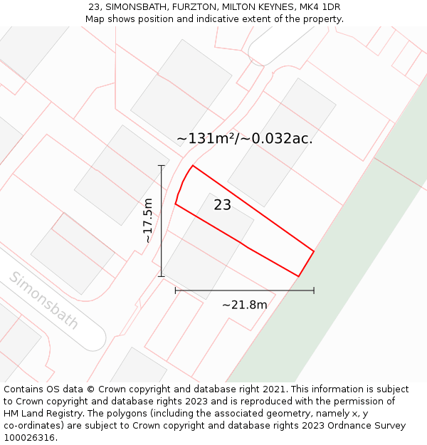 23, SIMONSBATH, FURZTON, MILTON KEYNES, MK4 1DR: Plot and title map
