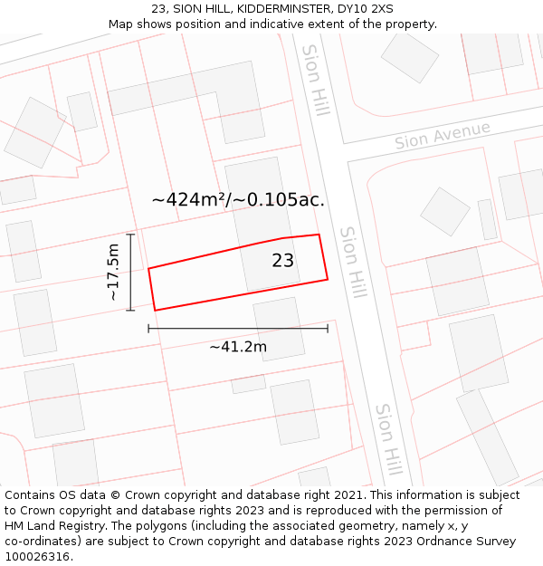 23, SION HILL, KIDDERMINSTER, DY10 2XS: Plot and title map