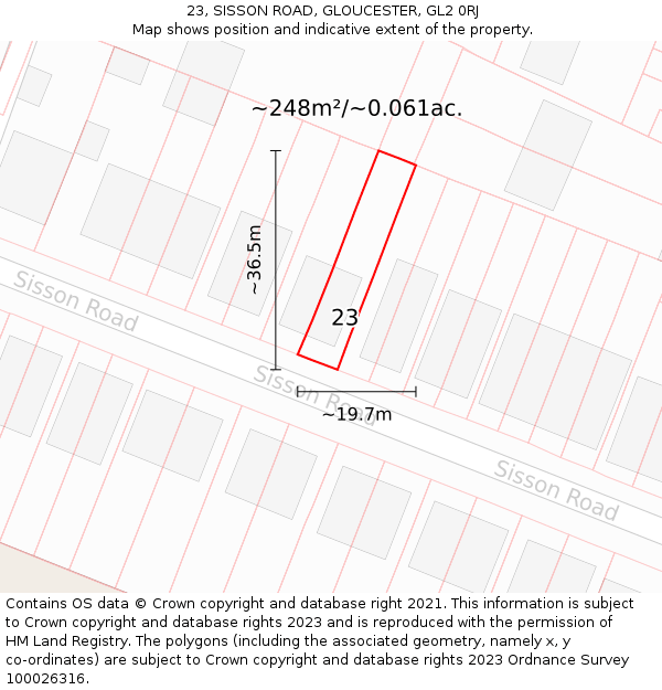 23, SISSON ROAD, GLOUCESTER, GL2 0RJ: Plot and title map