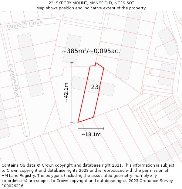 23, SKEGBY MOUNT, MANSFIELD, NG19 6QT: Plot and title map