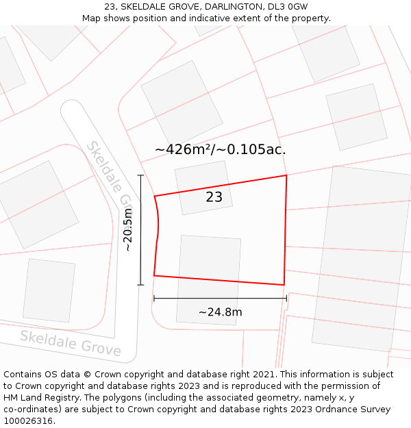 23, SKELDALE GROVE, DARLINGTON, DL3 0GW: Plot and title map