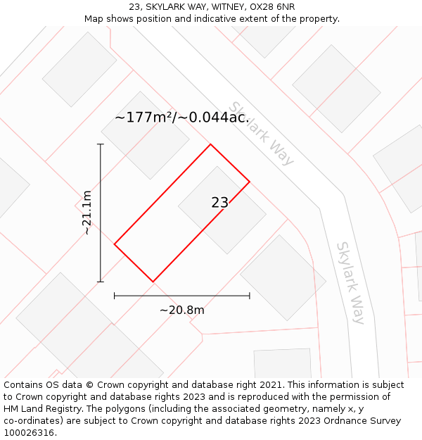 23, SKYLARK WAY, WITNEY, OX28 6NR: Plot and title map