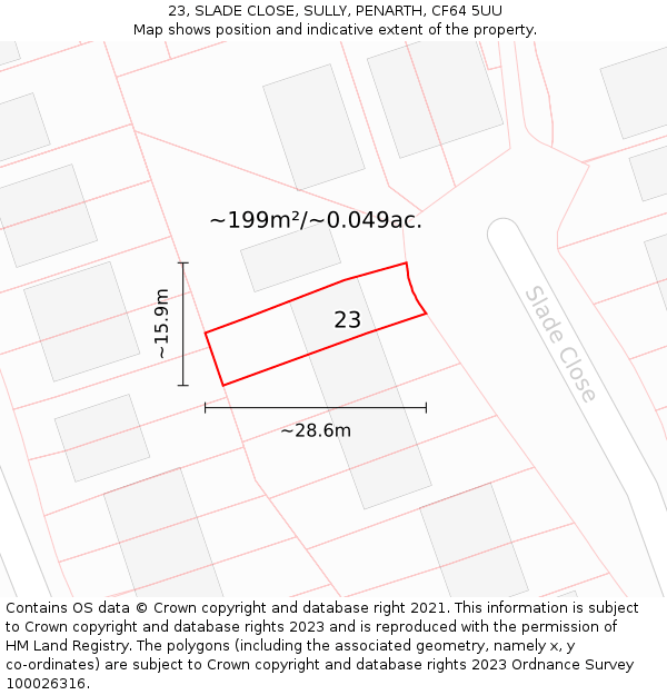 23, SLADE CLOSE, SULLY, PENARTH, CF64 5UU: Plot and title map