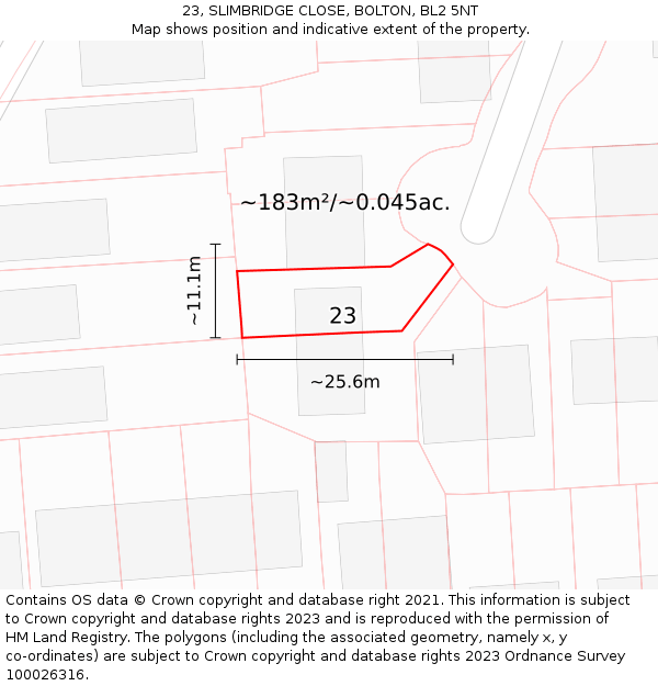 23, SLIMBRIDGE CLOSE, BOLTON, BL2 5NT: Plot and title map