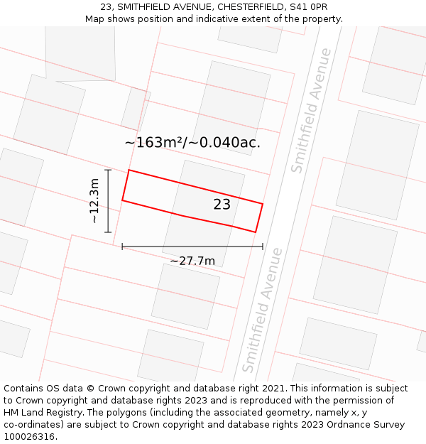23, SMITHFIELD AVENUE, CHESTERFIELD, S41 0PR: Plot and title map