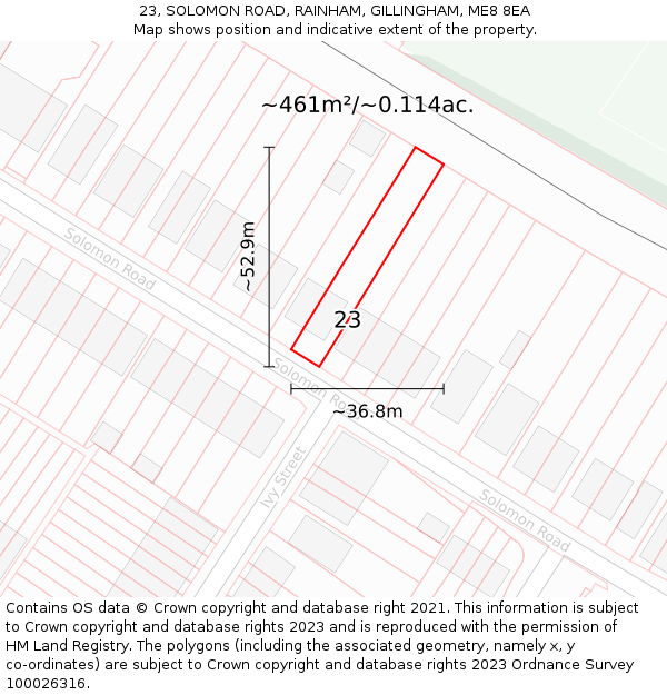 23, SOLOMON ROAD, RAINHAM, GILLINGHAM, ME8 8EA: Plot and title map