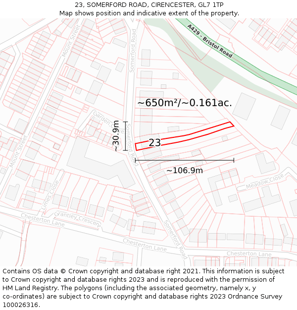 23, SOMERFORD ROAD, CIRENCESTER, GL7 1TP: Plot and title map