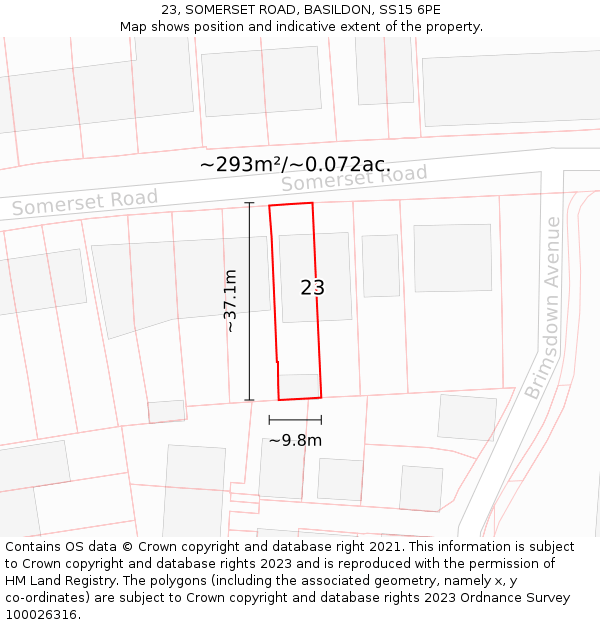23, SOMERSET ROAD, BASILDON, SS15 6PE: Plot and title map