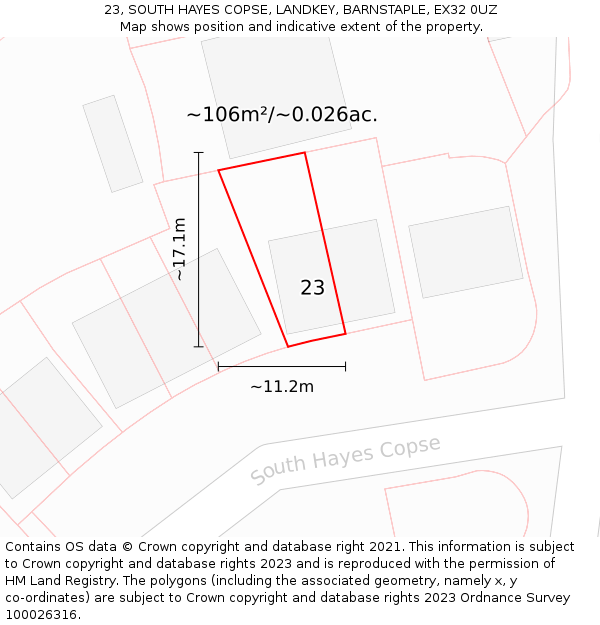 23, SOUTH HAYES COPSE, LANDKEY, BARNSTAPLE, EX32 0UZ: Plot and title map