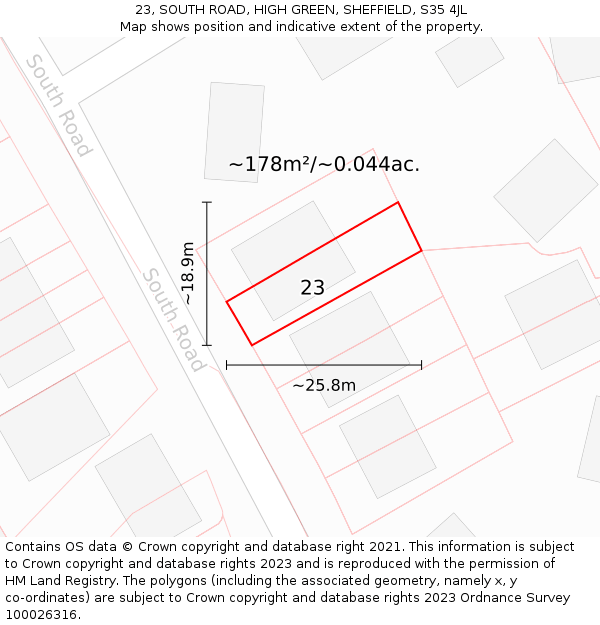 23, SOUTH ROAD, HIGH GREEN, SHEFFIELD, S35 4JL: Plot and title map