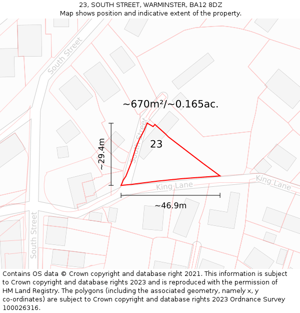 23, SOUTH STREET, WARMINSTER, BA12 8DZ: Plot and title map