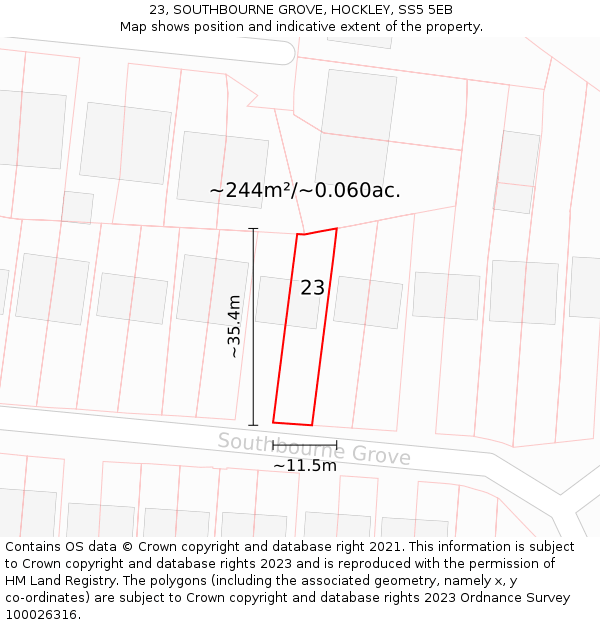 23, SOUTHBOURNE GROVE, HOCKLEY, SS5 5EB: Plot and title map