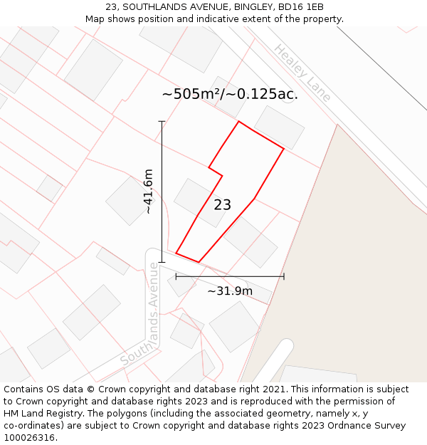 23, SOUTHLANDS AVENUE, BINGLEY, BD16 1EB: Plot and title map