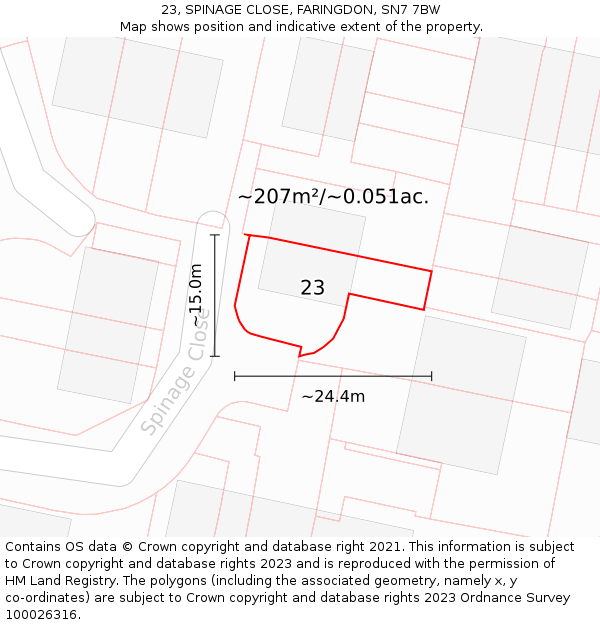 23, SPINAGE CLOSE, FARINGDON, SN7 7BW: Plot and title map