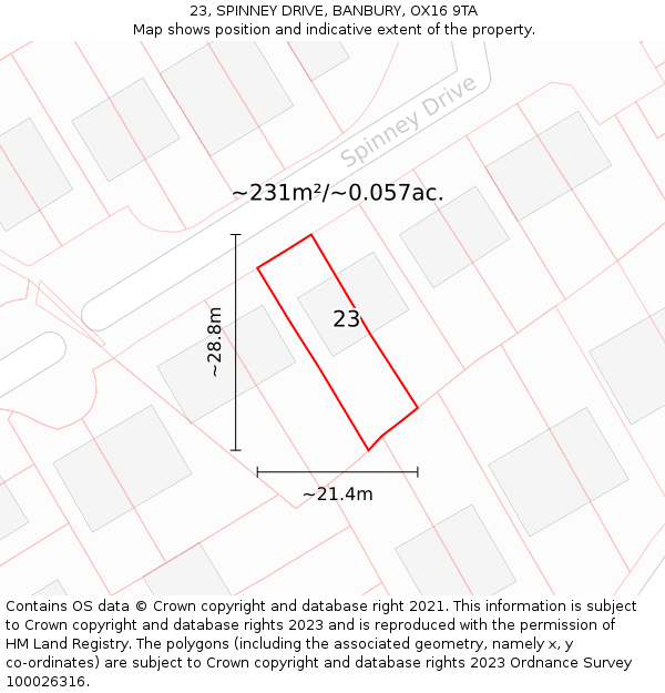 23, SPINNEY DRIVE, BANBURY, OX16 9TA: Plot and title map