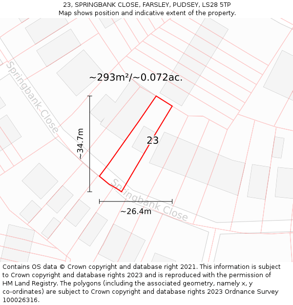 23, SPRINGBANK CLOSE, FARSLEY, PUDSEY, LS28 5TP: Plot and title map