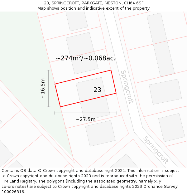 23, SPRINGCROFT, PARKGATE, NESTON, CH64 6SF: Plot and title map