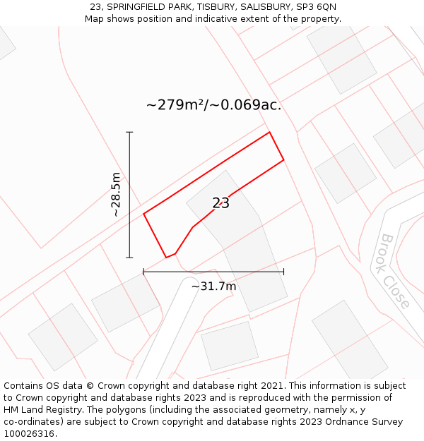 23, SPRINGFIELD PARK, TISBURY, SALISBURY, SP3 6QN: Plot and title map
