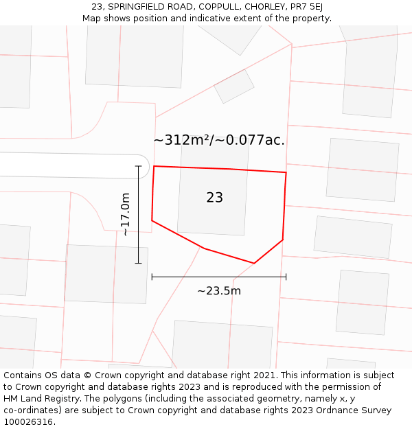 23, SPRINGFIELD ROAD, COPPULL, CHORLEY, PR7 5EJ: Plot and title map