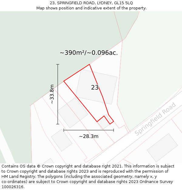 23, SPRINGFIELD ROAD, LYDNEY, GL15 5LQ: Plot and title map