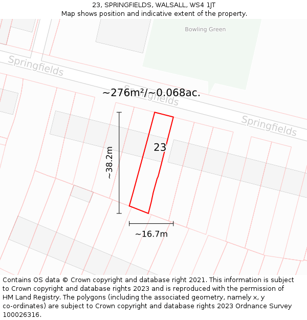 23, SPRINGFIELDS, WALSALL, WS4 1JT: Plot and title map