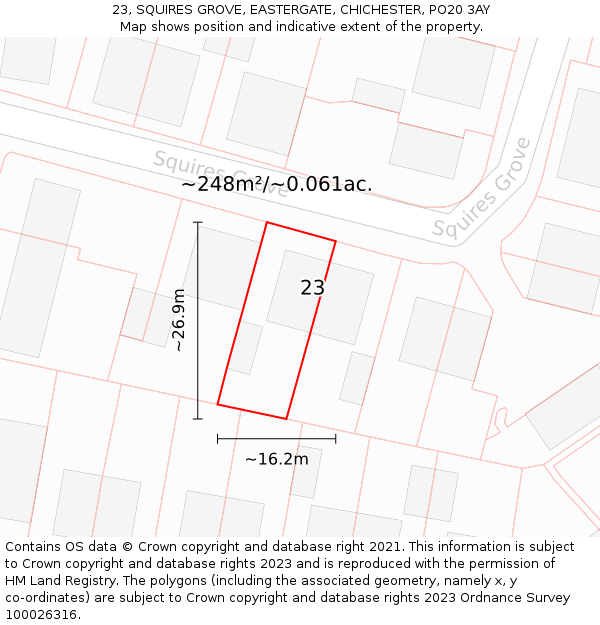 23, SQUIRES GROVE, EASTERGATE, CHICHESTER, PO20 3AY: Plot and title map
