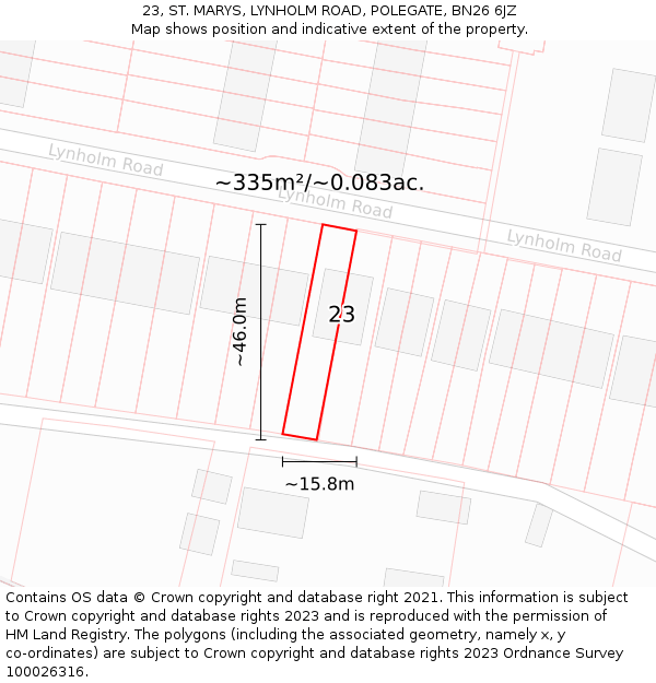23, ST. MARYS, LYNHOLM ROAD, POLEGATE, BN26 6JZ: Plot and title map