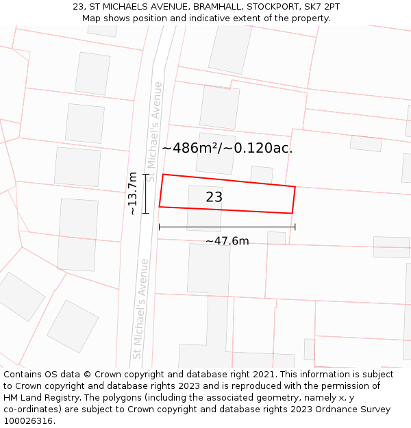 23, ST MICHAELS AVENUE, BRAMHALL, STOCKPORT, SK7 2PT: Plot and title map