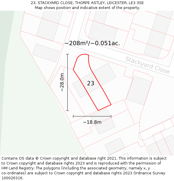 23, STACKYARD CLOSE, THORPE ASTLEY, LEICESTER, LE3 3SE: Plot and title map