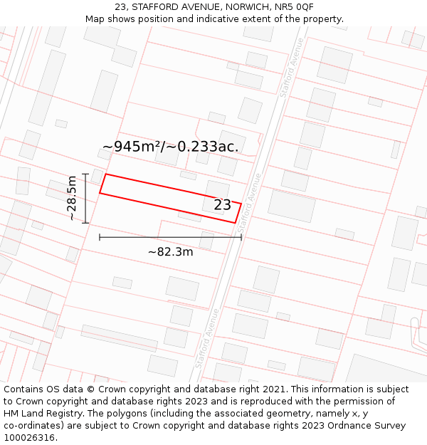 23, STAFFORD AVENUE, NORWICH, NR5 0QF: Plot and title map
