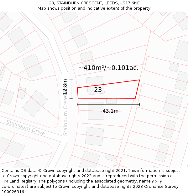 23, STAINBURN CRESCENT, LEEDS, LS17 6NE: Plot and title map
