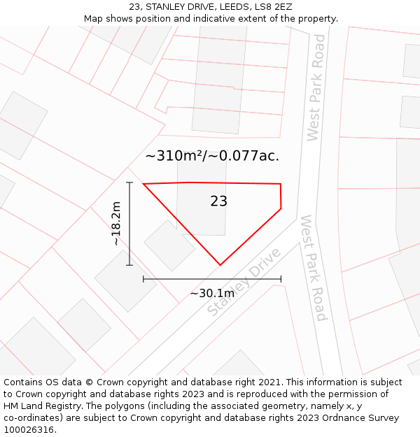 23, STANLEY DRIVE, LEEDS, LS8 2EZ: Plot and title map
