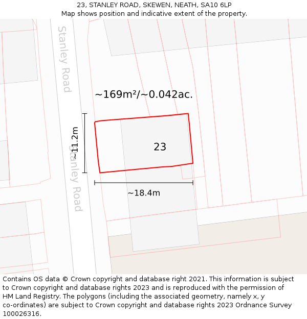23, STANLEY ROAD, SKEWEN, NEATH, SA10 6LP: Plot and title map
