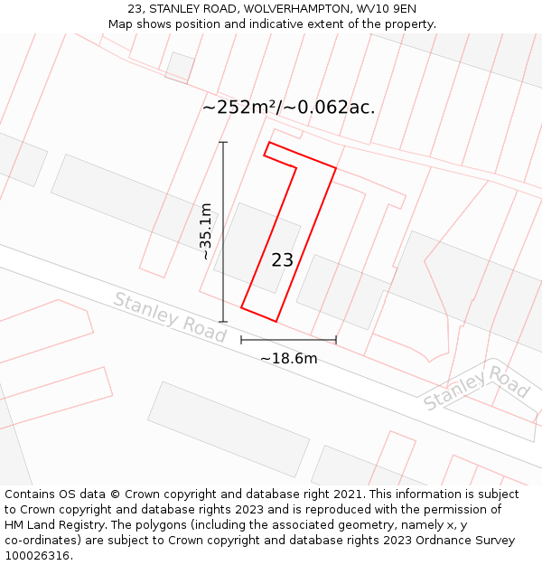23, STANLEY ROAD, WOLVERHAMPTON, WV10 9EN: Plot and title map