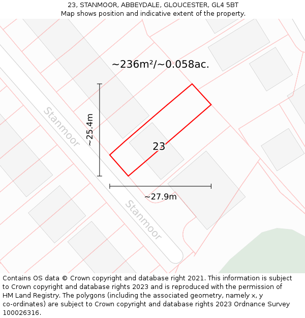 23, STANMOOR, ABBEYDALE, GLOUCESTER, GL4 5BT: Plot and title map